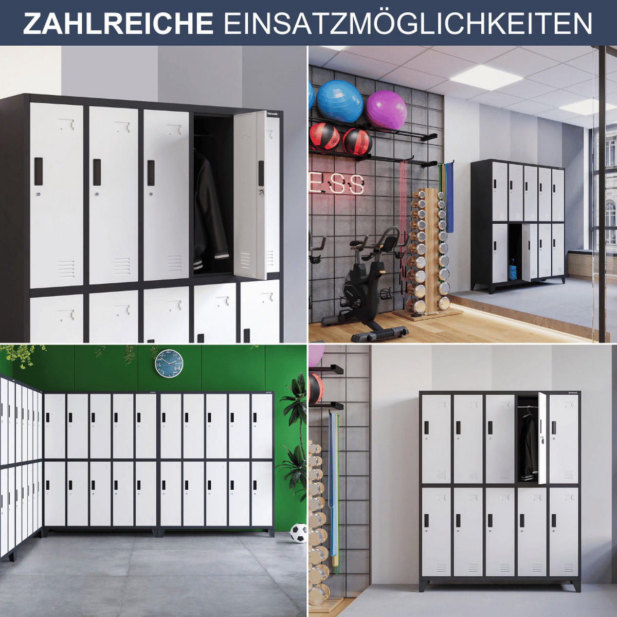 UMKLEIDESCHRANK Spind BERLIN 10 Abteile 172x136x45cm Anthrazit-Weiß - Anthrazit, Metall (136/172/45cm) - DELUKE