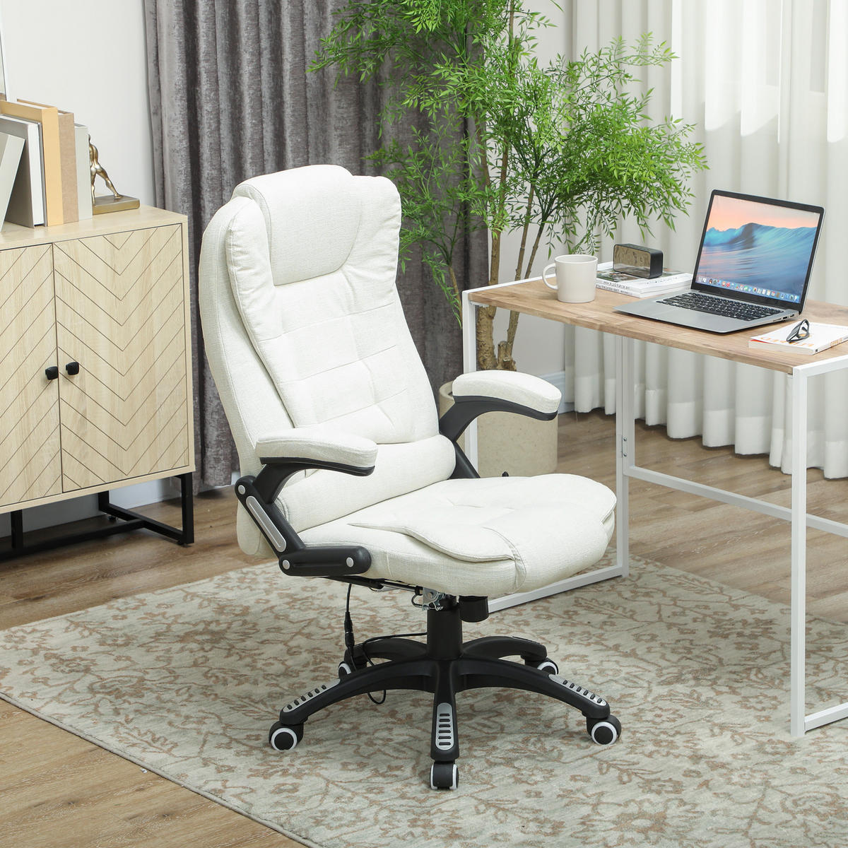 MASSAGESESSEL Chefsessel Gamingstuhl Drehstuhl Massagebürostuhl Cremeweiß - Schwarz/Weiß, Kunststoff/Textil (74/116/67cm) - Vinsetto