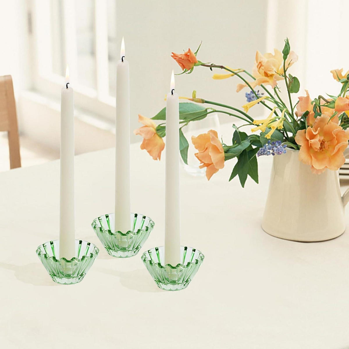KERZENSTÄNDER 3er Set Glas Grün - Grün, Glas (8.3/4.3/8.3cm)