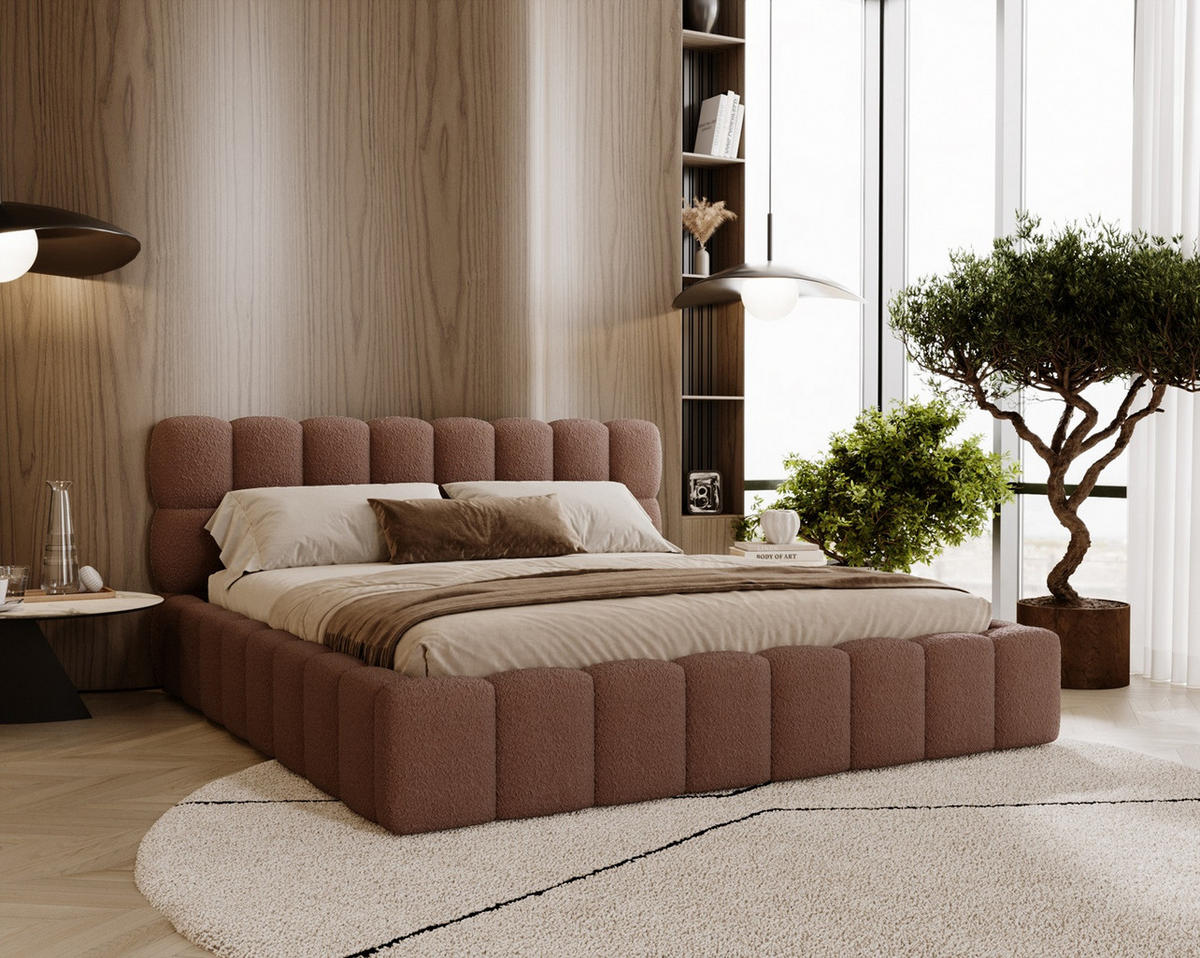 POLSTERBETT ALMA 140 x 200 cm, Bubble, Bouclé, braun - Braun, Textil (140/200cm) - Labett