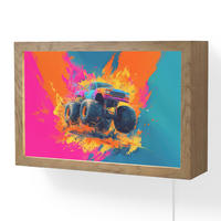 NÁSTĚNNÁ LAMPA Monster truck - Abstraktní - Stříkající barva - Barevné 30x20 cm - růžová, kompozitní dřevo (30/20/8cm) - OnlyWow