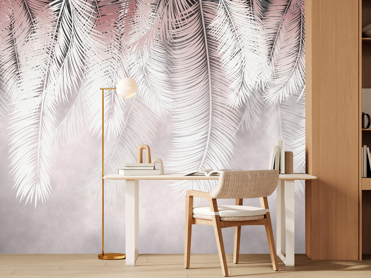 FOTOTAPETE für Esszimmer Große Palmenblätter Boho Beige 250x175 - Violett/Rosa, Papier (250/175cm) - Muralo
