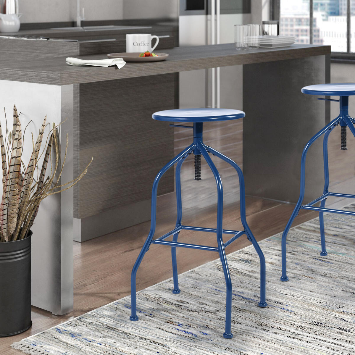 BARHOCKER 2er-Set Metall, blau - Blau, Metall (35/75/35cm) - Urban Meuble