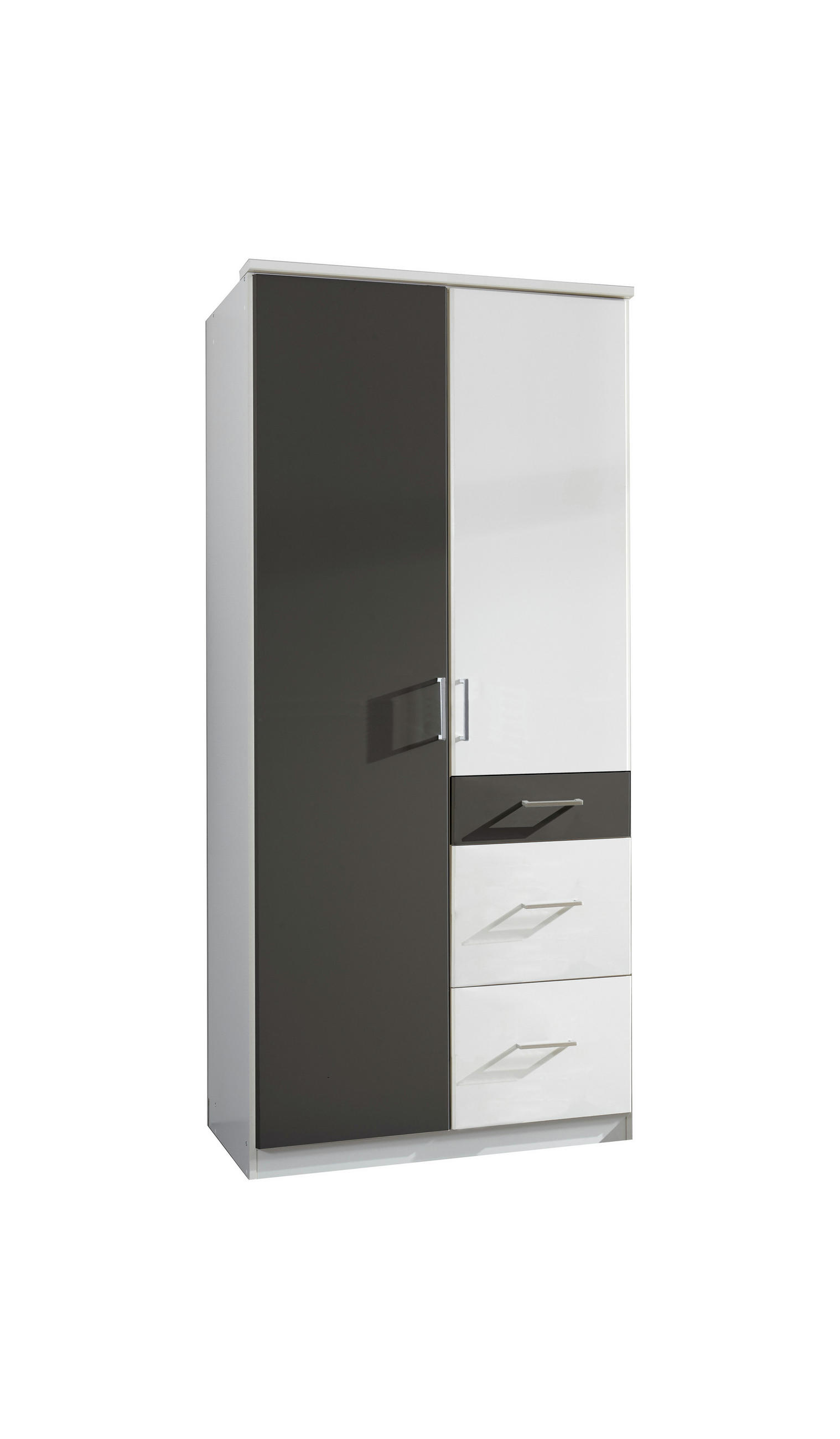 DREHTÜRENSCHRANK Click in Weiß mit Grafit - 91 cm Breite - Weiß, Holzwerkstoff (91/199/58cm)