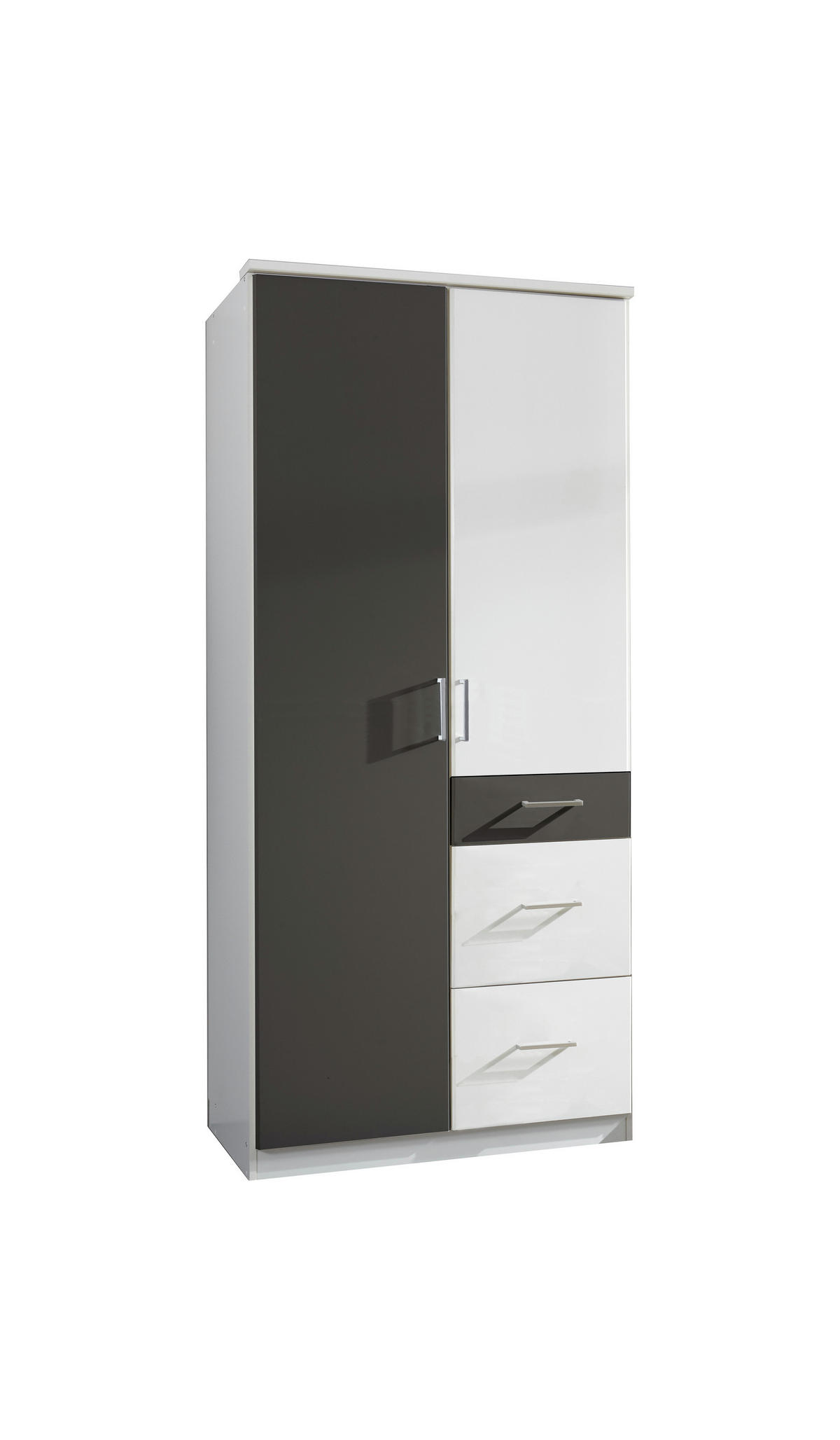 DREHTÜRENSCHRANK Click in Weiß mit Grafit - 91 cm Breite - Weiß, Holzwerkstoff (91/199/58cm)