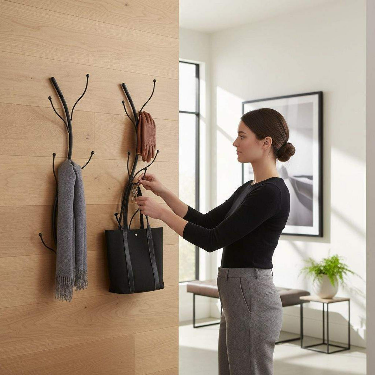 WANDGARDEROBE Flora 2er Set für die Wand 97 cm Metall Schwarz - Schwarz, Metall (22/97/8cm) - DanDiBo