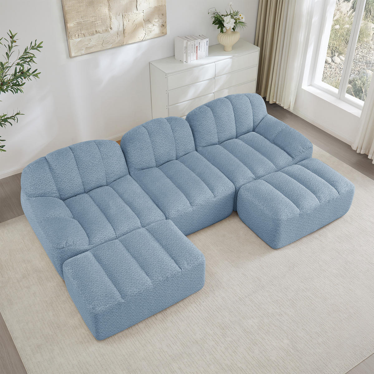 WOHNLANDSCHAFT Granulierter Fleece Blau - Blau, Textil (188/79/165cm) - WISHDOR