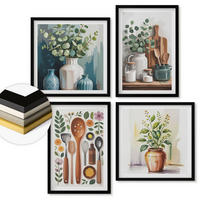 WANDBILDER 4er-Set - 50x50 cm & 40x60 cm Schwarzer Rahmen - Küchenaccessoires auf pflanzlicher Basis - Schwarz, Kunststoff (50/50cm) - ArtPrintCave