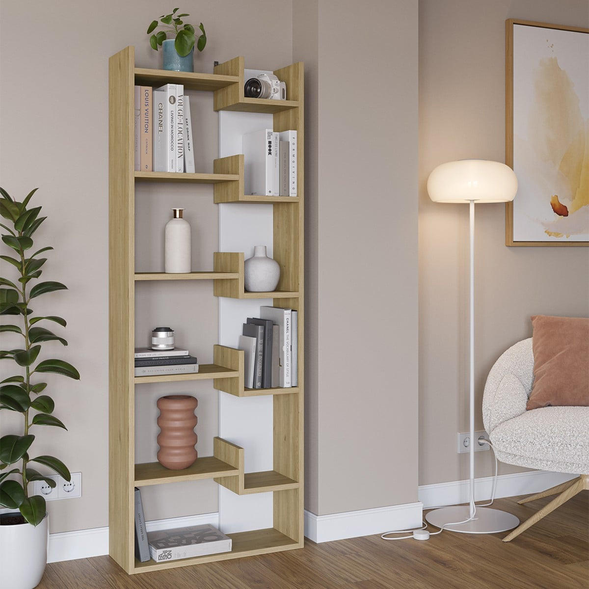 BÜCHRREGAL mit 5 Regalen - Klapo - 60/22/162 cm - Weiß/Eiche Artisan, Holzwerkstoff (22/162.4/15.5cm) - Calicosy