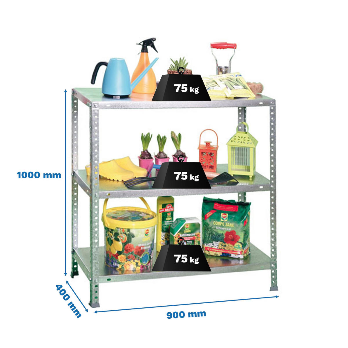 SCHRAUBREGAL PANDA SMALL | HxBxT 100x90x40cm | 3 Fachböden | Fachlast 75kg | Verzinkt - Silberfarben, Metall (90/100/40cm) - PROREGAL