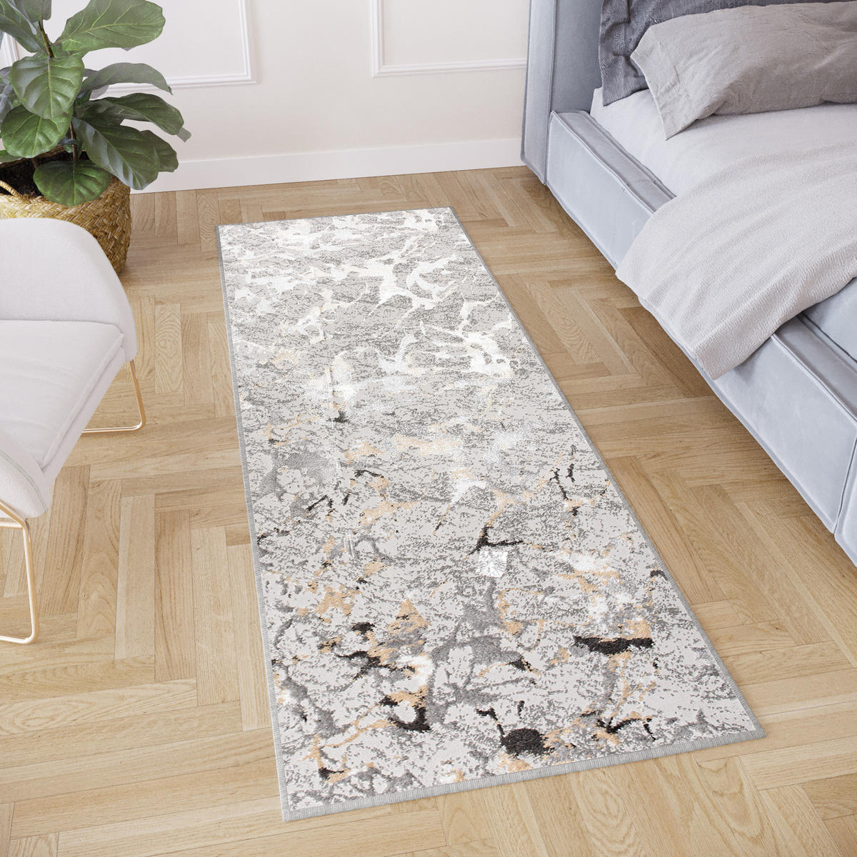 LÄUFER Crystal Hellgrau Marmor Optik 80/700 cm - Hellgrau, Textil (80/700cm) - Tapiso