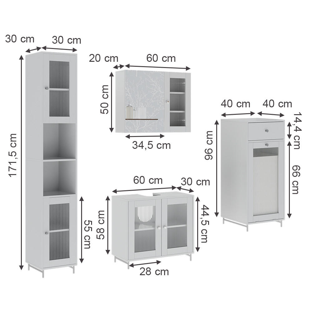 BADMÖBEL-SET Malte Weiß 4 Teile - Weiß, Holzwerkstoff (60/58/30cm) - Vicco