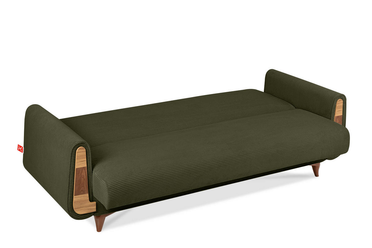 3-SITZER-SCHLAFSOFA GUSTAVO II mit Armlehnen, Olive - Olivgrün, Holz/Holzwerkstoff (230/98/98cm) - KONSIMO®