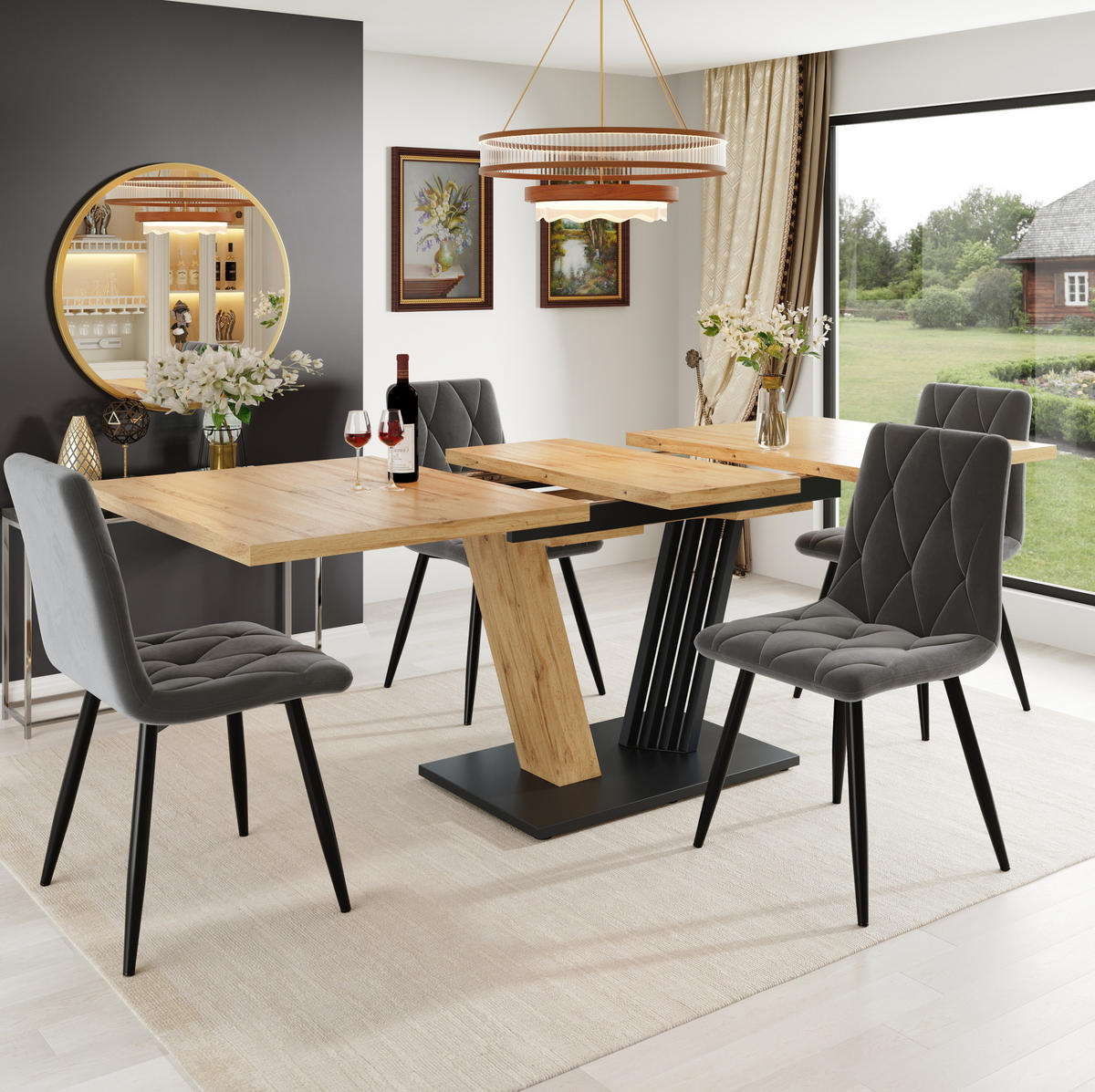 AUSZIEHTISCH aus MDF und Metall 120(160)x80x76 cm Holzoptik mit höhenverstellbaren Füßen und flügelförmigen Beinen - Naturfarben, Holzwerkstoff (120/80/76cm) - Modfu