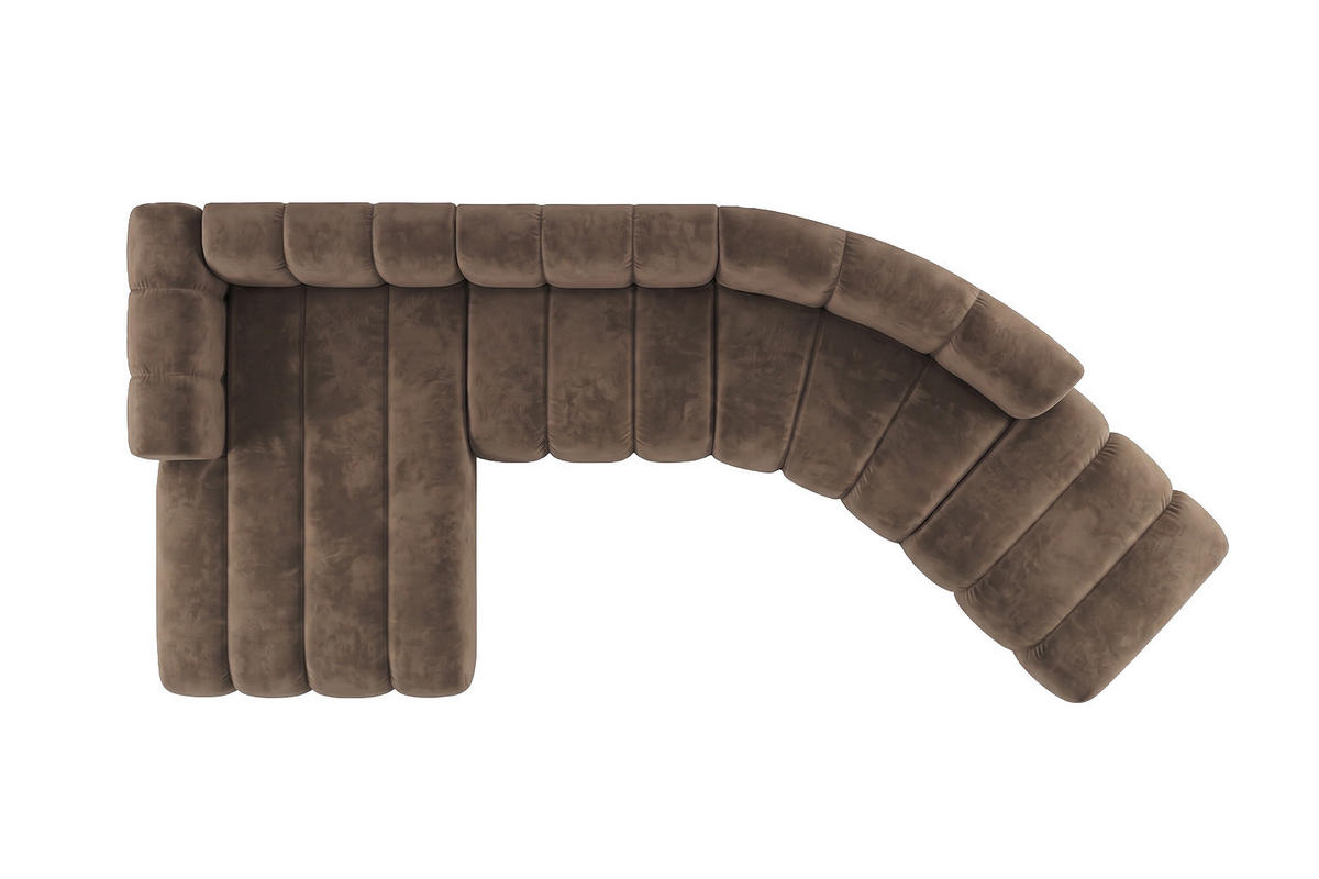 ECKSOFA Modulares In L-Form, Velvet-Stoff Riviera, Braun, Links, GRAND Round - Braun, Holz (445/179cm) - Kaiser Möbel