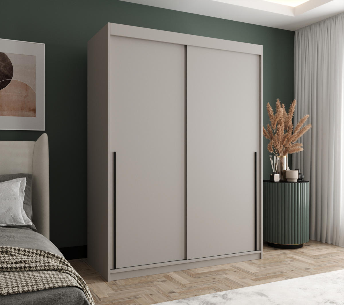 SCHIEBETÜRENSCHRANK 150 cm Breite Kaschmir mit schwarzem Griff - Kaschmir/Schwarz, Holzwerkstoff (150/200/62cm) - Home Collective