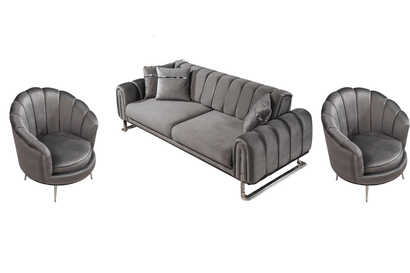 SITZGARNITUR Wave Grau Stellvariante:3+1+1 - Grau, Holz (227/78/94cm) - Villa Möbel