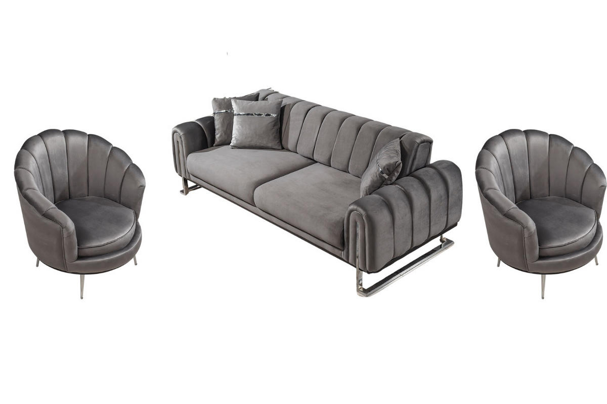 SITZGARNITUR Wave Grau Stellvariante:3+1+1 - Grau, Holz (227/78/94cm) - Villa Möbel