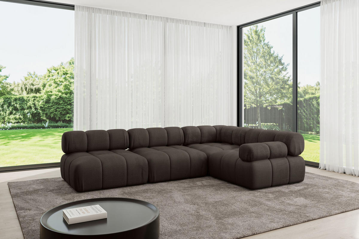ECKSOFA modulares Sofa Mende-L2 - 285x190x70 cm Braun Velours - Braun, Holzwerkstoff/Textil (285/190cm) - ALTDECOR