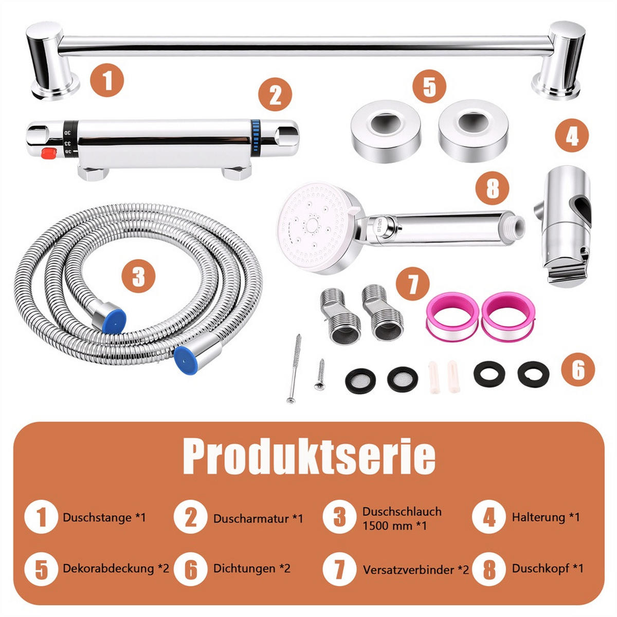 DUSCHSYSTEM mit Thermostat - Duschsystem Thermostat runder Ventilkörper mit Sicherheitssperre Handbrause - Silberfarben, Metall (28/63.5/4cm) - DELFA