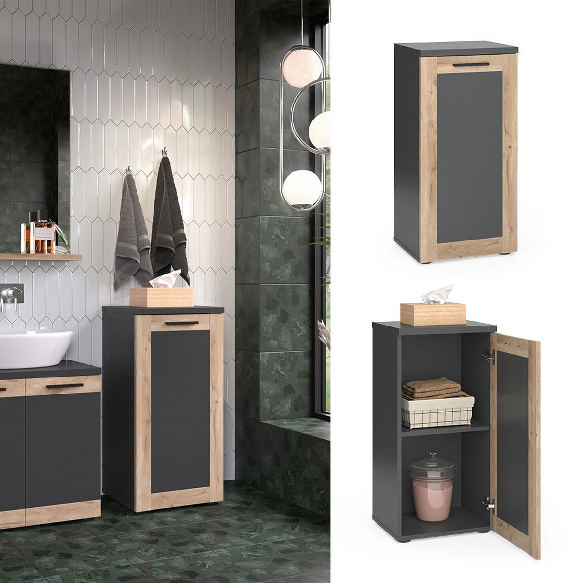 MIDISCHRANK Niko Anthrazit/Viking Oak 40 x 81.6 cm - Anthrazit, Holzwerkstoff (40/81.6/34.3cm) - Vicco