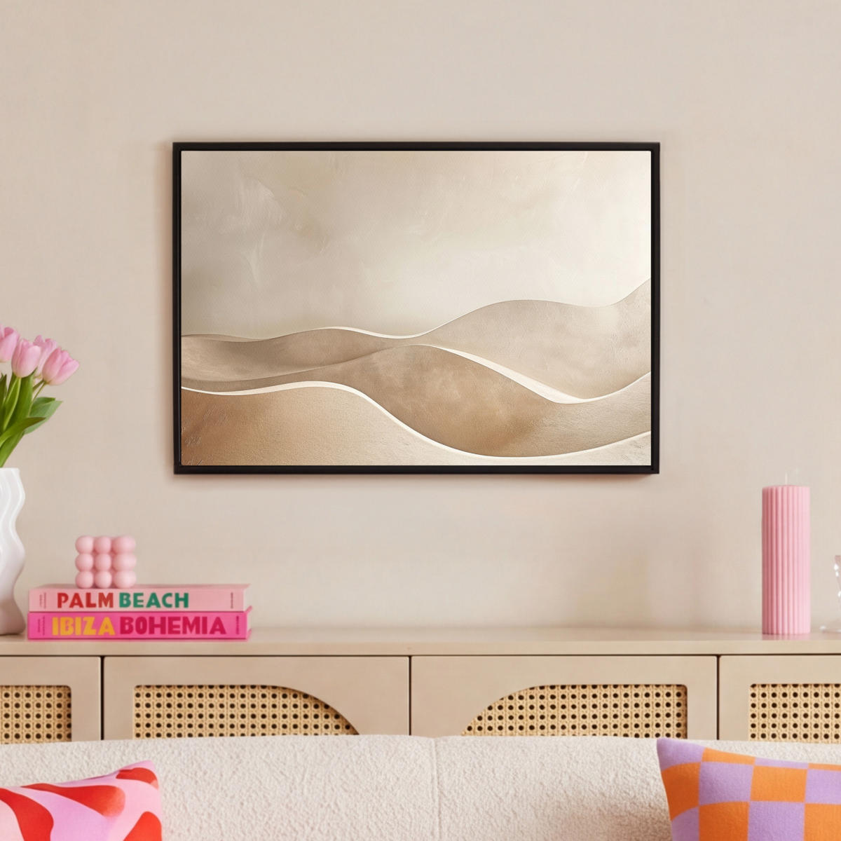 LEINWAND Bilder mit Rahmen - Beige - Natur - Abstrakt - Modern - 60x40 - Beige, Textil (60/40cm) - MuchoWow