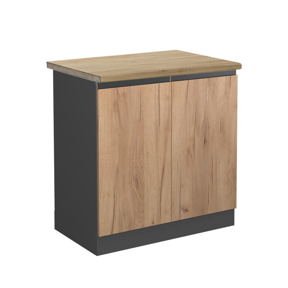 SPÜLENUNTERSCHRANK R-Line Goldkraft Eiche 80 cm, AP Eiche - Anthrazit/Eiche Wotan, Holzwerkstoff (80/81.6/60cm) - Vicco