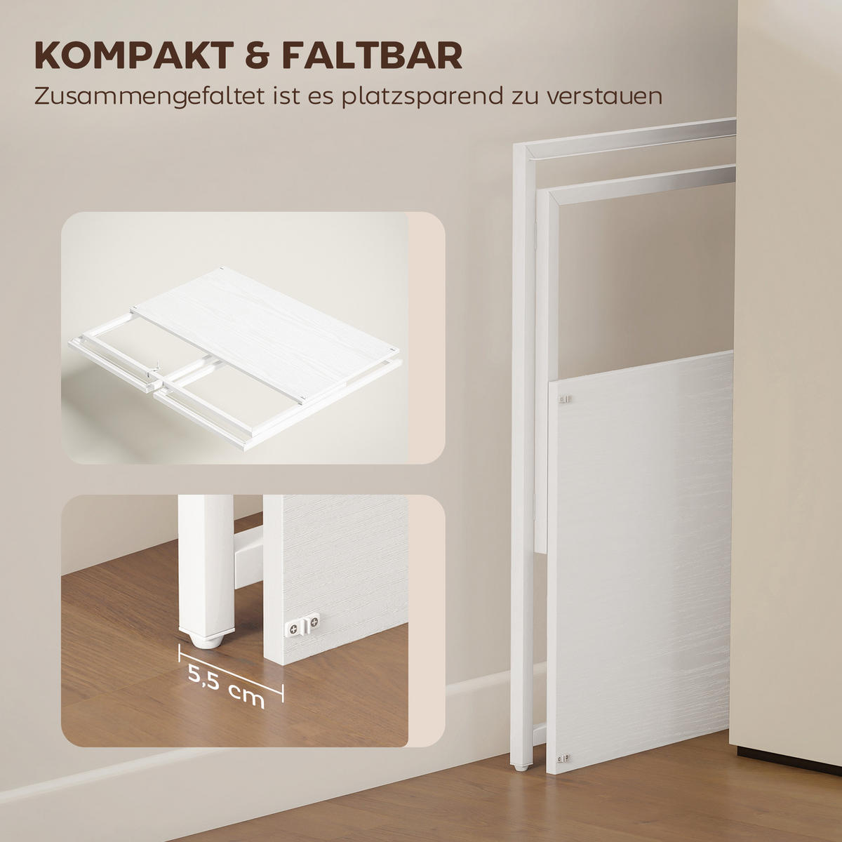 SCHREIBTISCH Klappbar Computertisch mit Monitorhalterung, 100 x 48 x 87,5 cm - Weiß, Holzwerkstoff/Metall (100/48/87.5cm) - HOMCOM