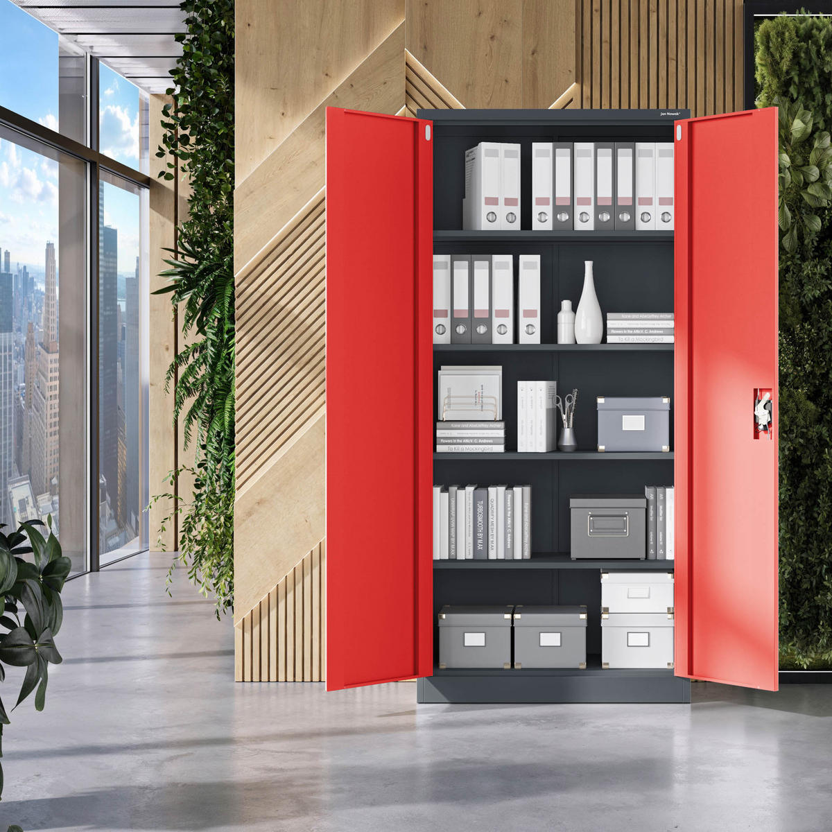 AKTENSCHRANK JAN H - Anthrazit/Rot, Metall (90/195/40cm) - Jan Nowak