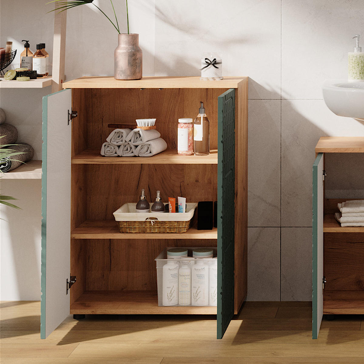 MIDISCHRANK Irma Goldkraft Eiche/Grün 60 x 81 cm - Eiche Wotan/Grün, Holzwerkstoff (60/81/30cm) - Vicco