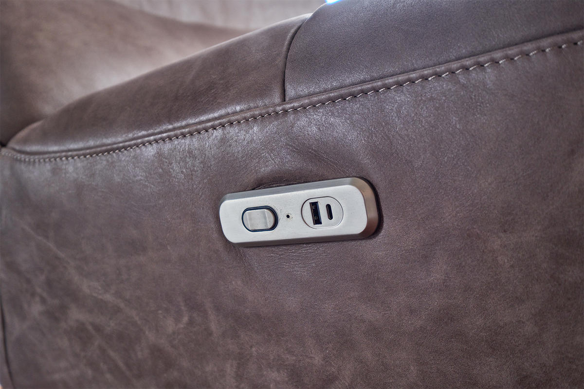 SESSEL ELEKTRISCH VERSTELLBAR CINE Taupe Leder - Taupe/Schwarz, Leder/Metall (87/93/106cm) - KAWOLA