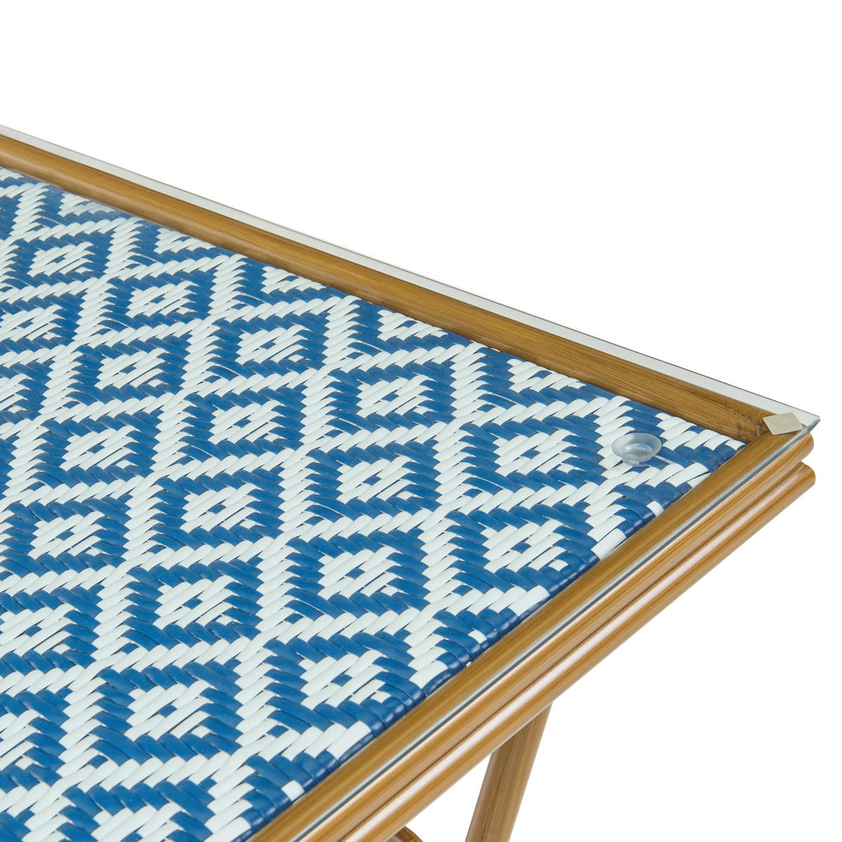 BISTROTISCH Outdoor 80 cm 80 cm Polyrattan Blau/Weiß Caspri - Blau/Weiß, Kunststoff (80/80/77cm) - Beliani