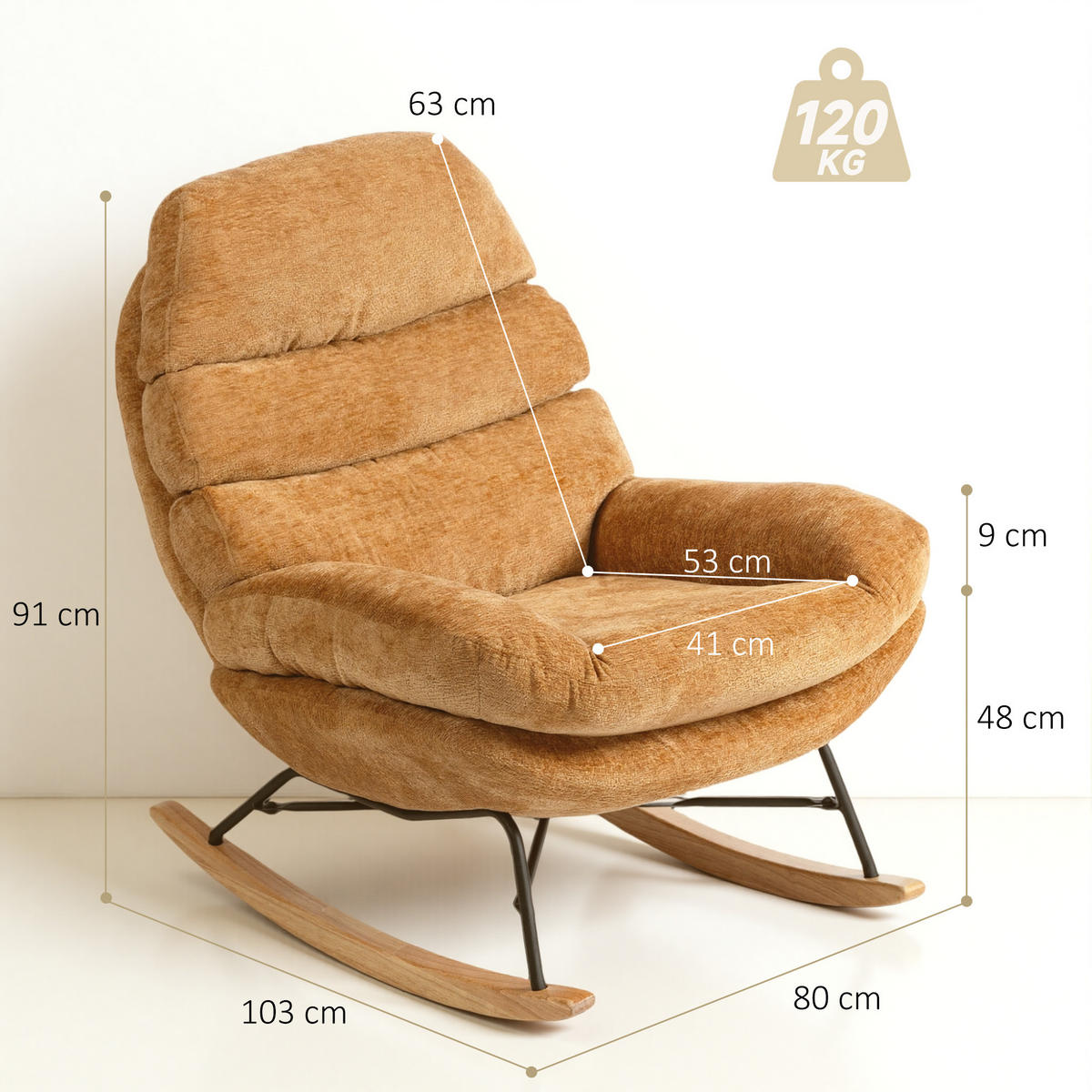 SCHAUKELSTUHL Schaukelsessel Schneidersitz mit Rückenlehne Chenille-Optik - Gelb/Creme, Textil (80/91/103cm) - HOMCOM