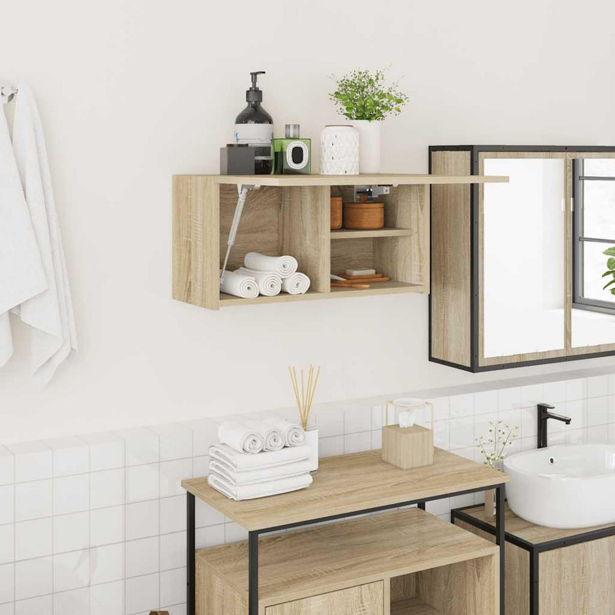 BAD-WANDSCHRANK Sonoma-Eiche 60/25/30 Cm Holzwerkstoff - Hellbraun, Holzwerkstoff (25/30/60cm) - vidaXL