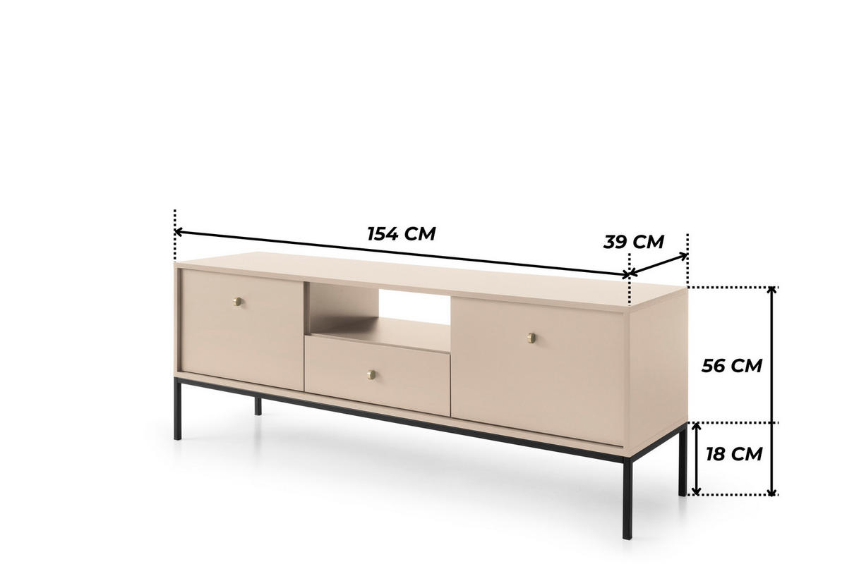 TV-BOARD BARI RTV2D1SZ (Beige, Goldene Griffe, Schwarzes Gestell, Schublade) - Beige/Goldfarben, Holz/Holzwerkstoff (154/56/39cm) - Ravio