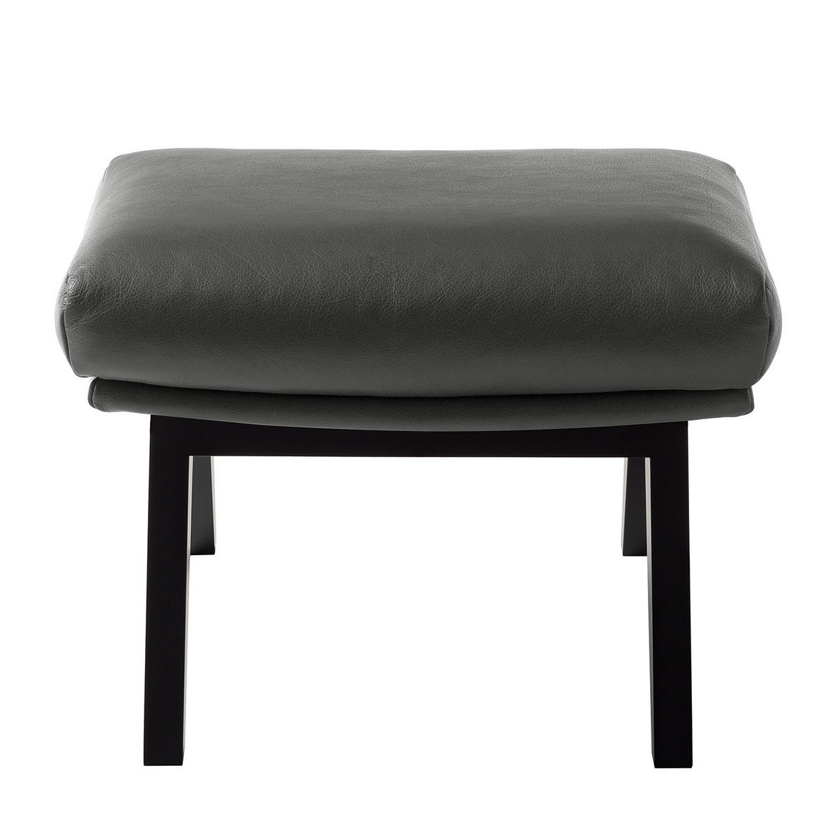 HOCKER mit Holzfüßen - Schwarz/Grau, Leder/Birkenholz (54/41/41cm) - home24