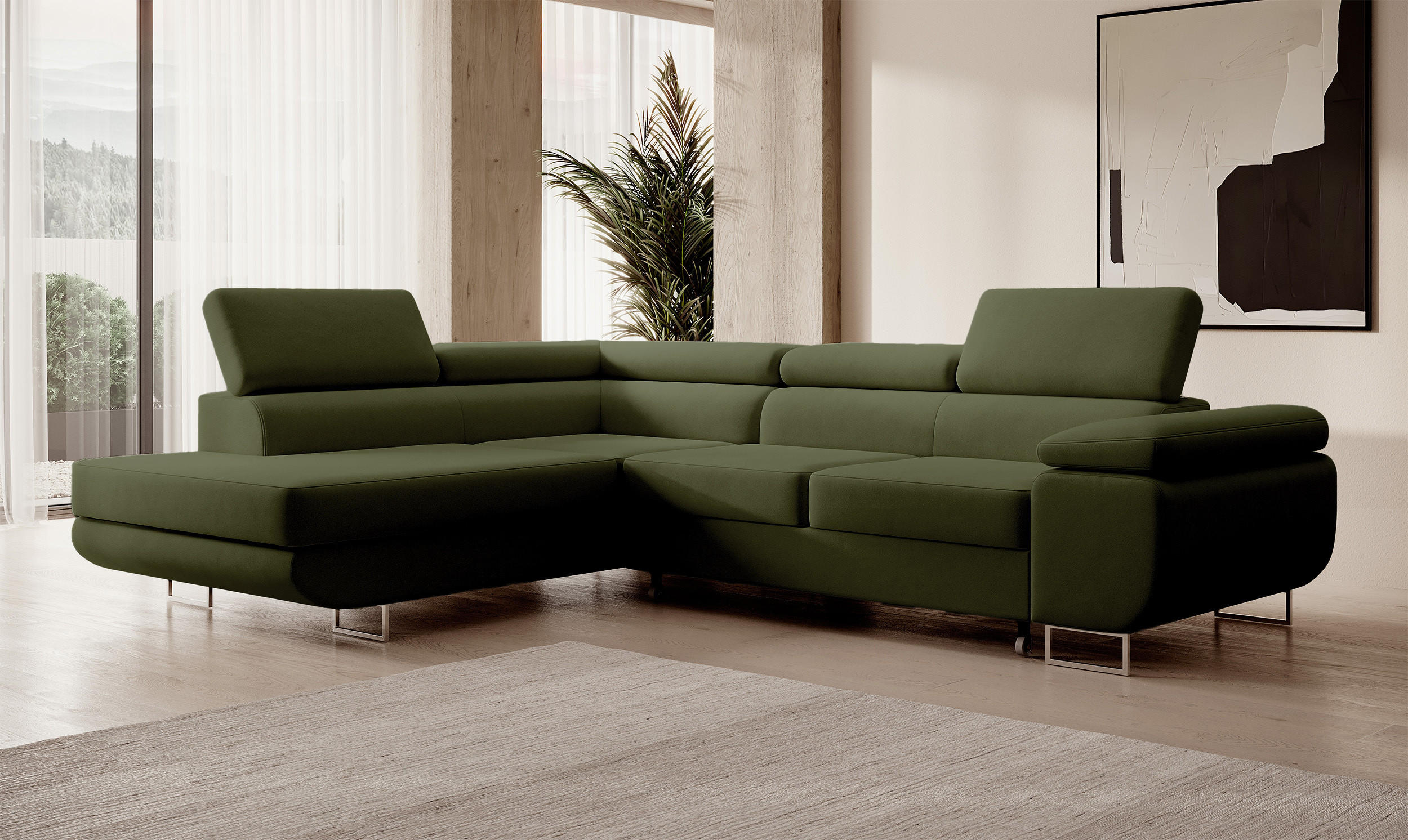 Thumbnail - Selsey Ecksofa, Olivgrün, Textil, L-Form, Ottomane links, 275x203 cm, Wohnzimmer, Sofas & Couches, Wohnlandschaften, Eck...