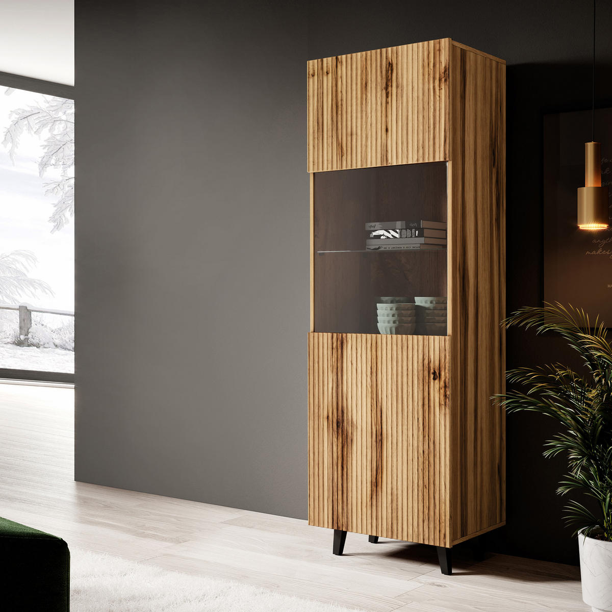 VITRINE Vamos - Schwarz/Braun, Holzwerkstoff/Kunststoff (60/183/42cm) - MIRJAN24