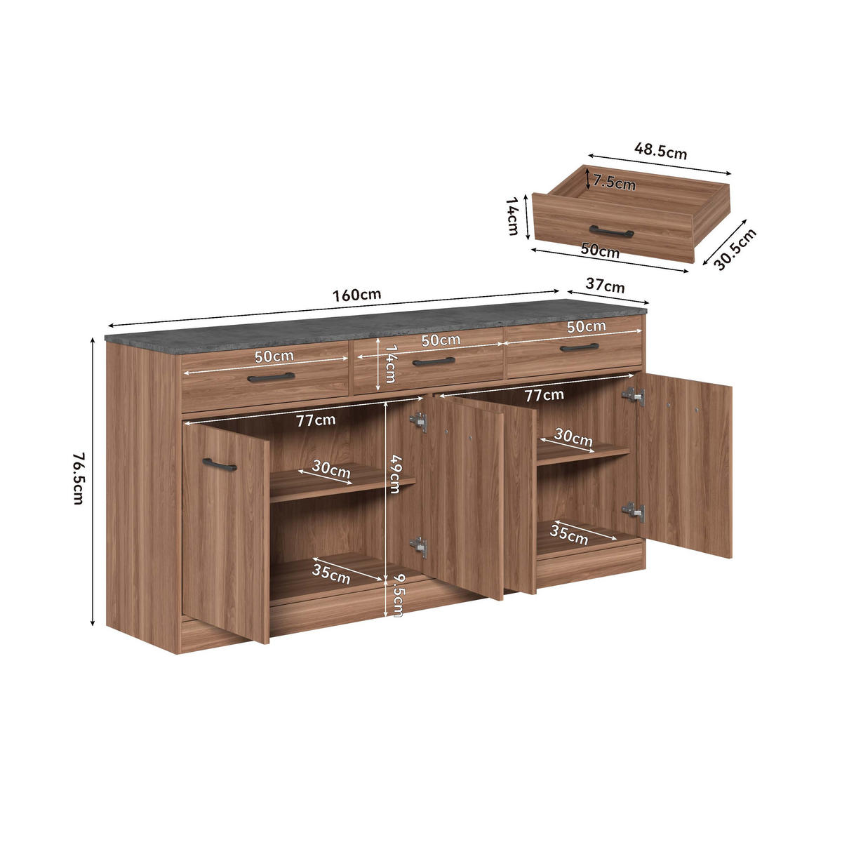 ANRICHTE Walnussfarben 160/37/76.5 cm - Walnussfarben, Holz (160/76.5/37cm) - PANGIVO