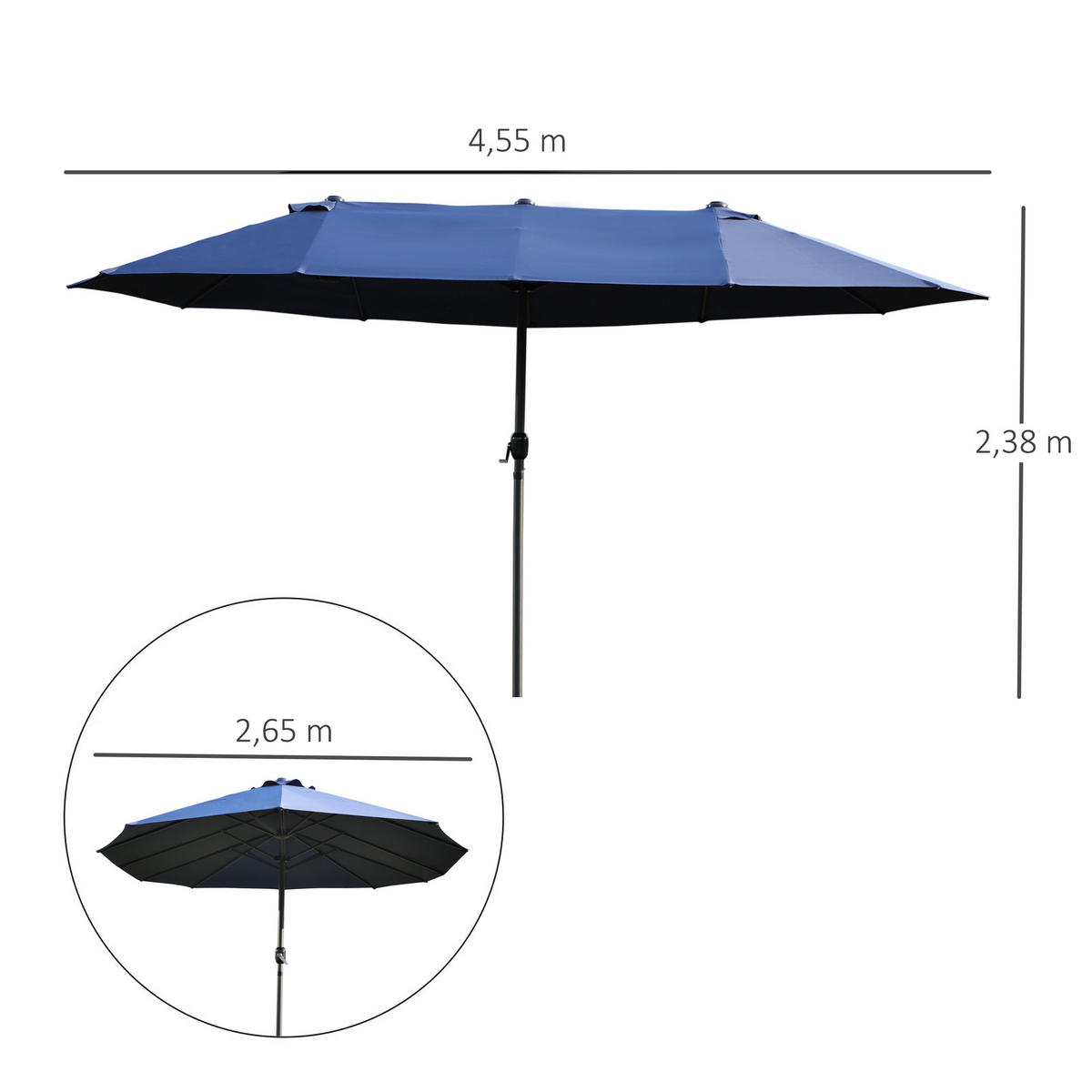 SONNENSCHIRM, Gartenschirm, Marktschirm, Doppelsonnenschirm, Terrassenschirm, Blau, Oval - Blau, Metall (270/460cm) - Outsunny