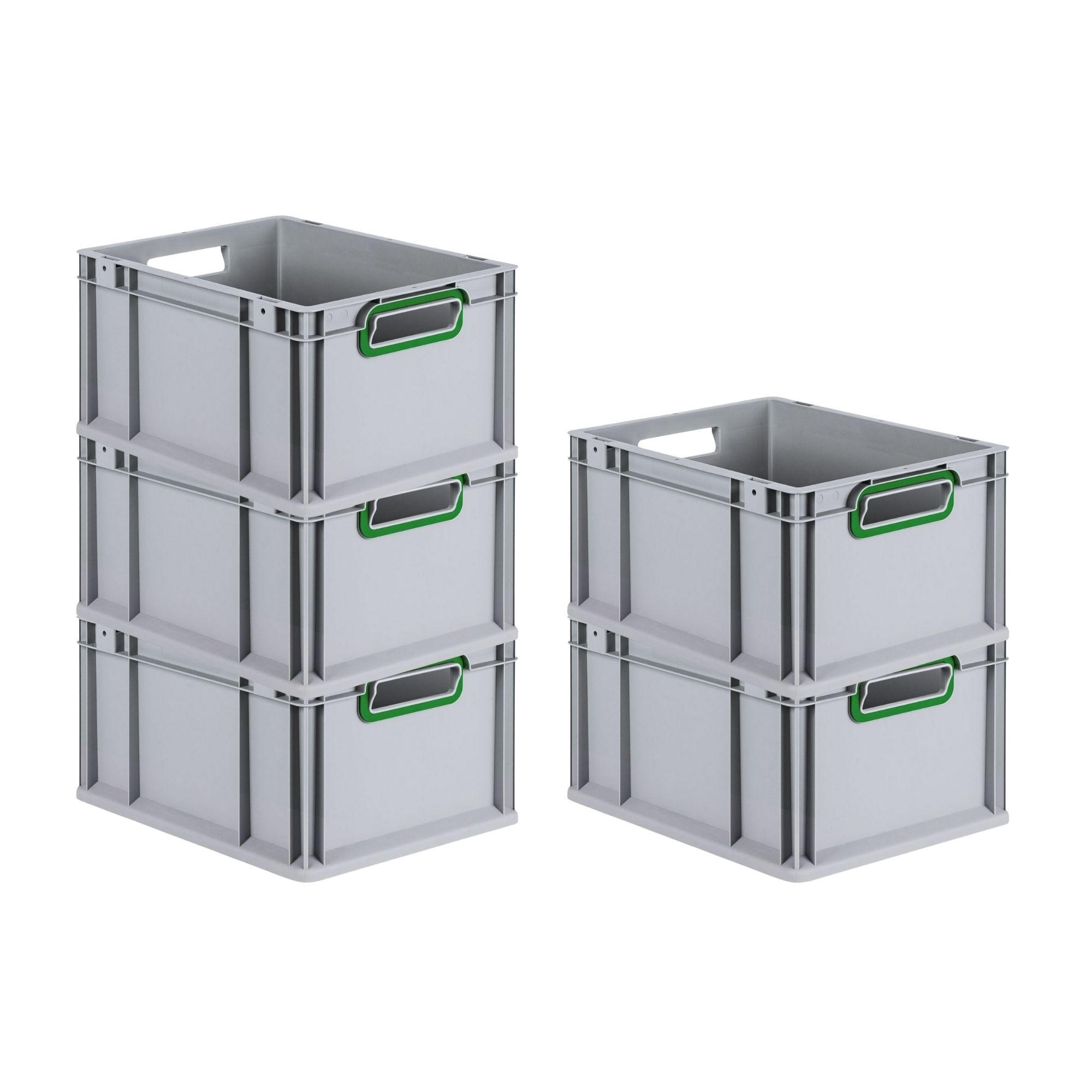 EUROBOX 5x Nextgen Color 22x30x40cm 20 Liter Griffe Grün Offen - Grün, Kunststoff (30/22/40cm) - PROREGAL