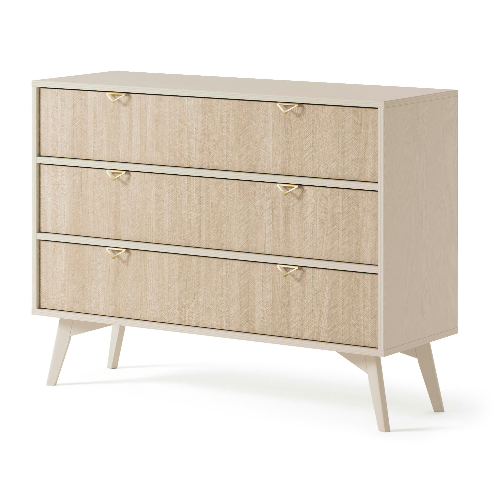 SIDEBOARD TOFINO KOM3-1D3S Holzbeine Beige Fischgrätenmuster - Eichefarben/Beige, Holz/Holzwerkstoff (106/80/38cm) - Komodee