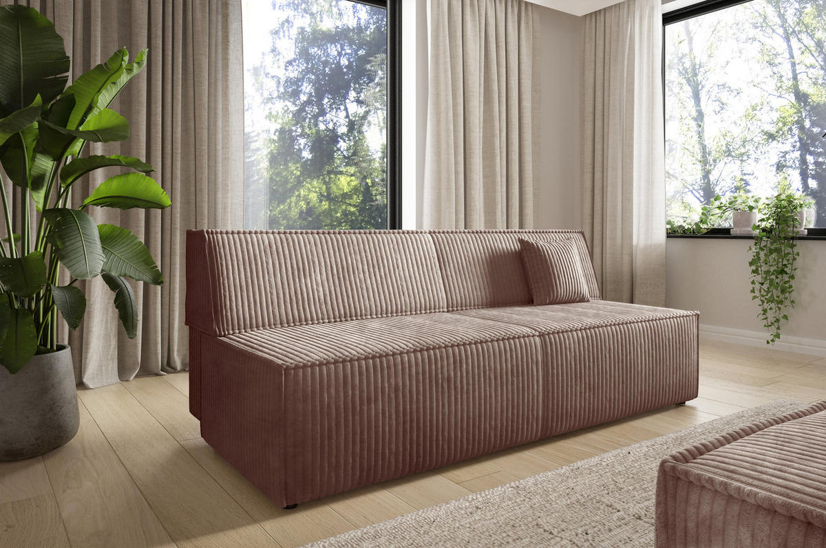 BETTSOFA TESSO Braun Kordstoff mit Schlaffunktion - Braun, Holz (202/74/94cm) - MASSENO