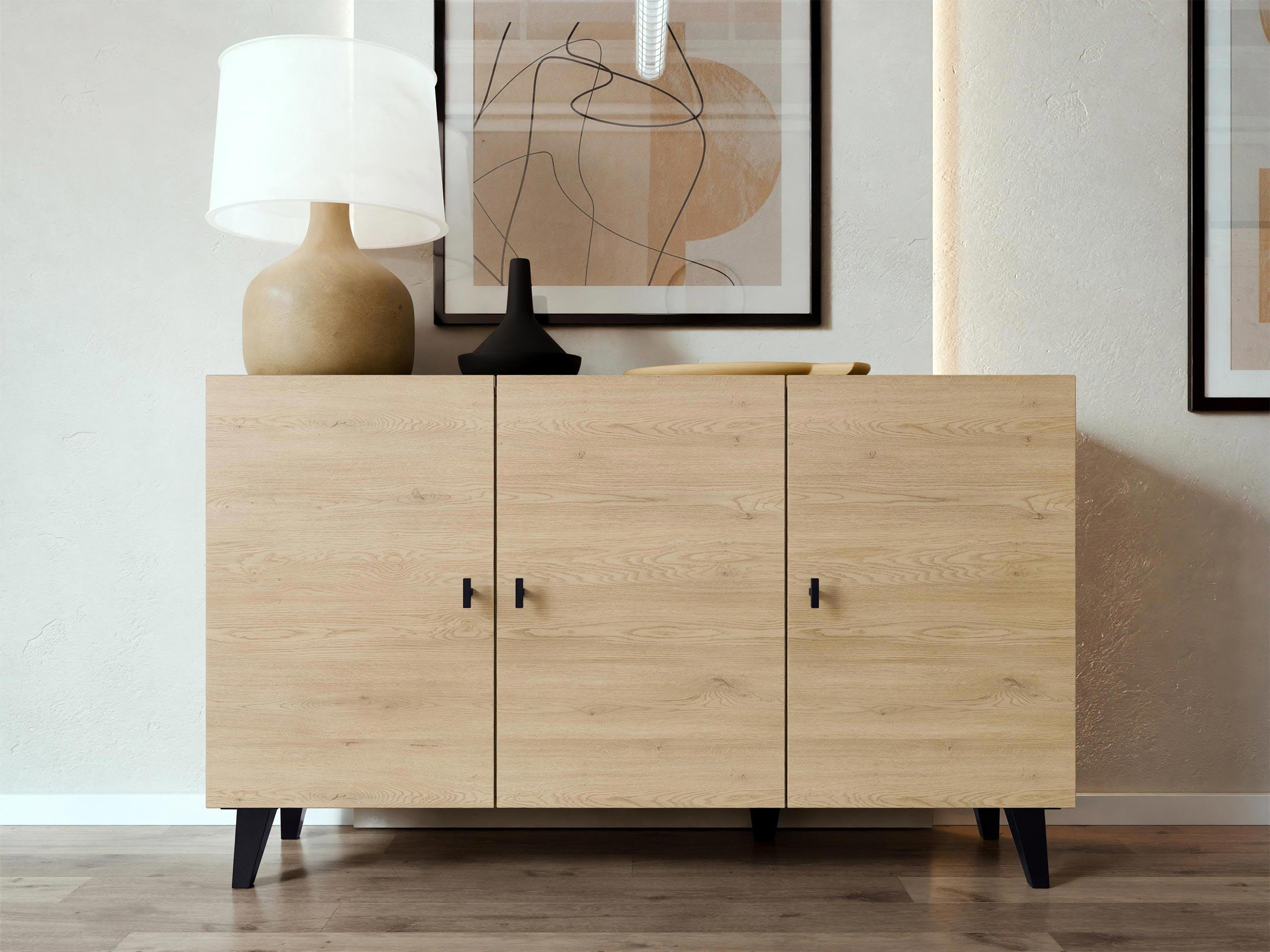 KOMMODE Vurkizo 150 3D - Eichefarben/Schwarz, Holzwerkstoff/Kunststoff (151/90/40cm) - MIRJAN24