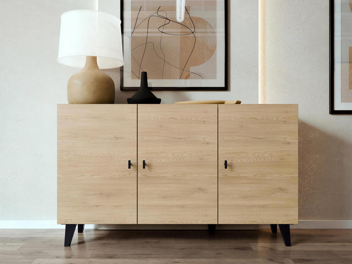 KOMMODE Vurkizo 150 3D - Eichefarben/Schwarz, Holzwerkstoff/Kunststoff (151/90/40cm) - MIRJAN24