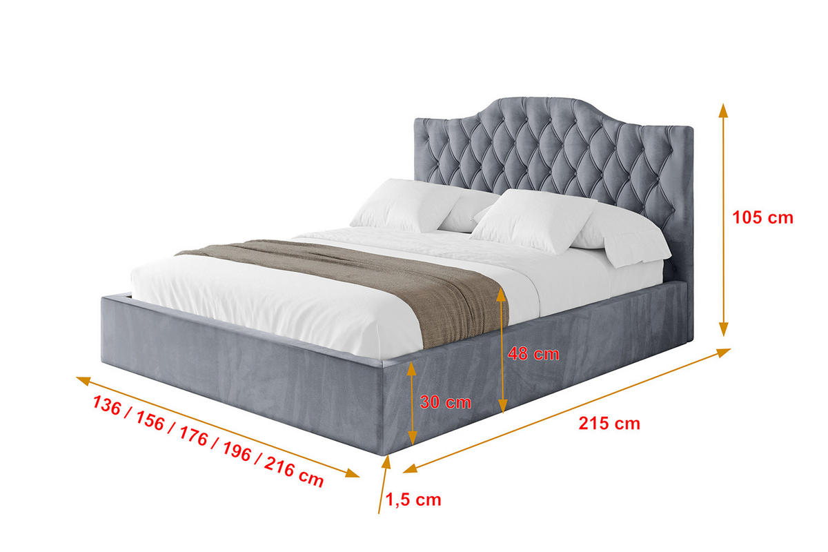 POLSTERBETT mit Bettkasten und Lattenrost, Boxbett ohne Matratze - FALIO 180x200 Grau - Grau, Holzwerkstoff/Textil (180/200cm) - ALTDECOR