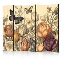 PARAVÁN Akustický 5-dielny 225x172 cm Tulipány v Retro - viacfarebná, drevo/textil (225/172/3cm) - Muralo