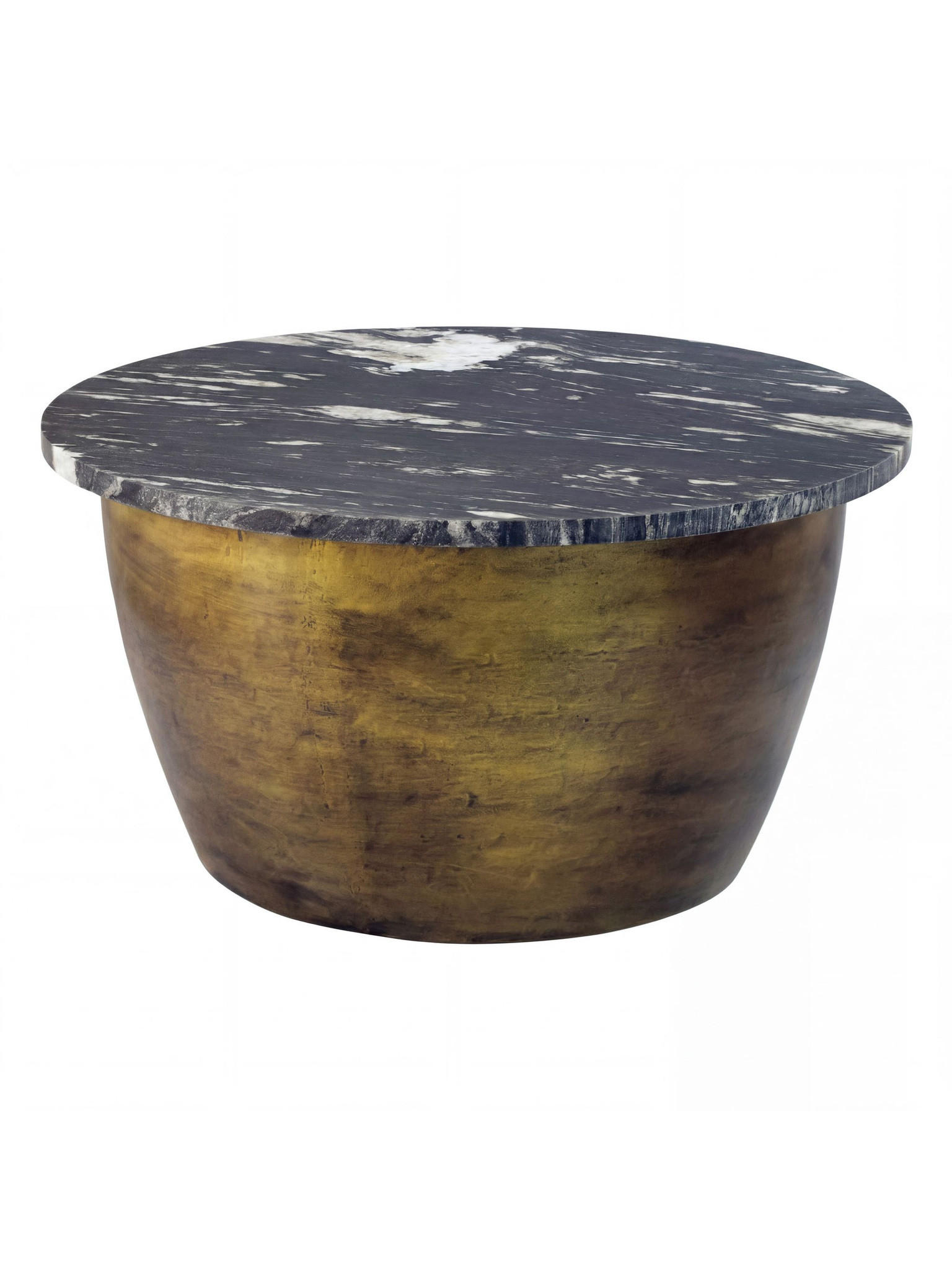 COUCHTISCH HAVEL, Marmor, handgefertigt, Schwarz-Gold, Ø 60 x 34 cm - Goldfarben, Stein/Metall (60/60/34cm) - KADIMA DESIGN