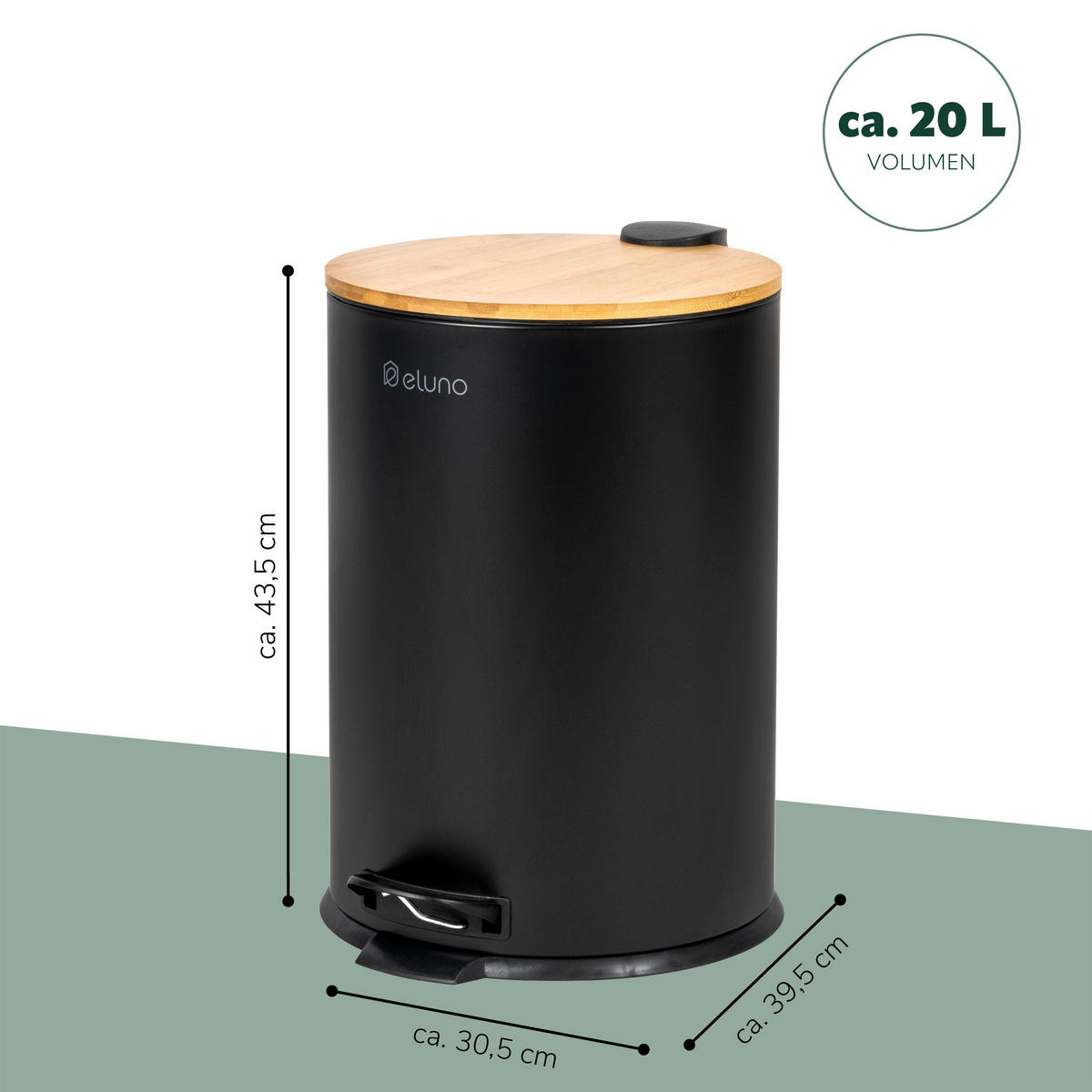 ABFALLEIMER 20 Liter, schwarz, Metall - Schwarz, Metall (30.5/43.5/39.5cm) - eluno