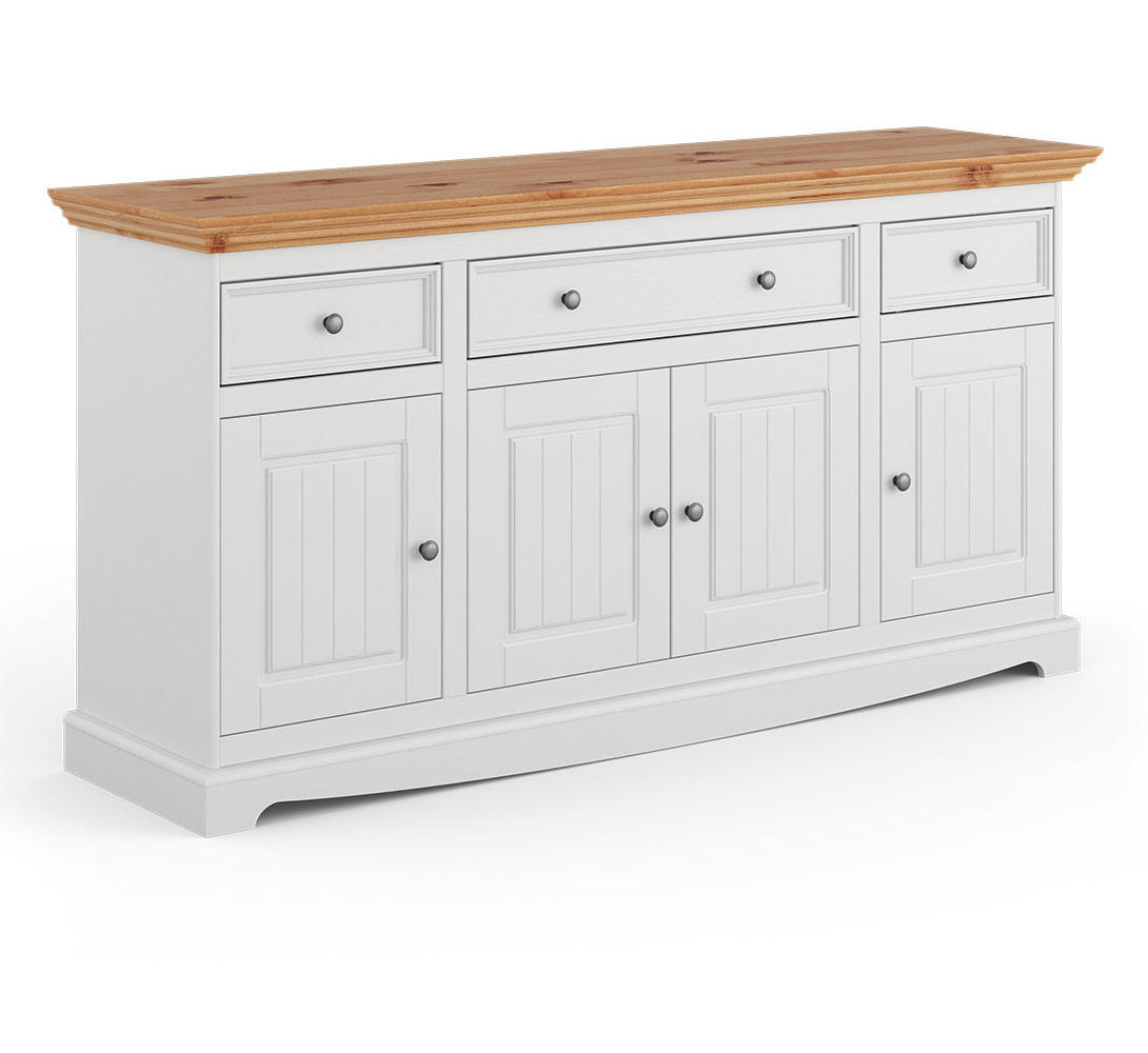 KOMMODE Belluno Elegante Kiefer Natur gebeizt / Kiefer weiß (RAL9010) lackiert 167 / 45 / 85cm - Weiß/Kieferfarben, Holz/Metall (167/85/45cm) - Feldmann-Wohnen